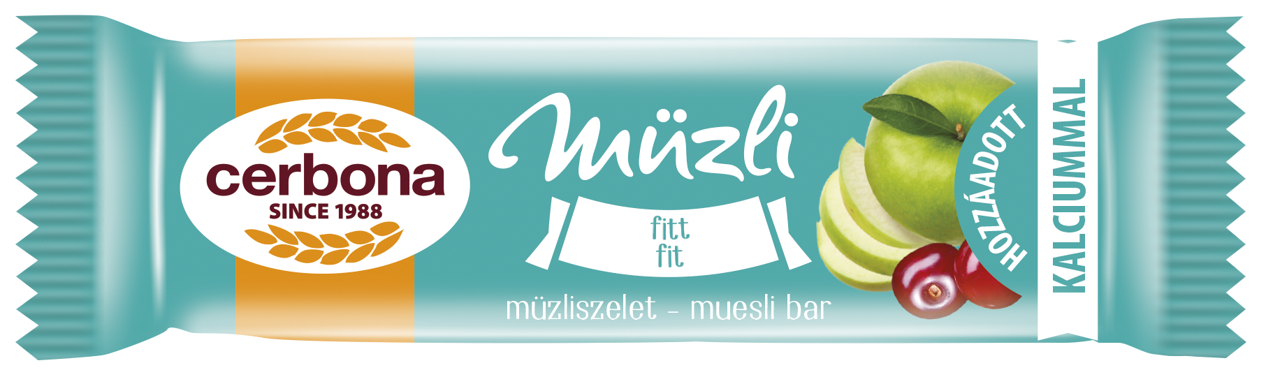 Cerbona Fitt müzliszelet, cukor hozzáadása nélkül, édesítőszerrel, kalciummal 20g